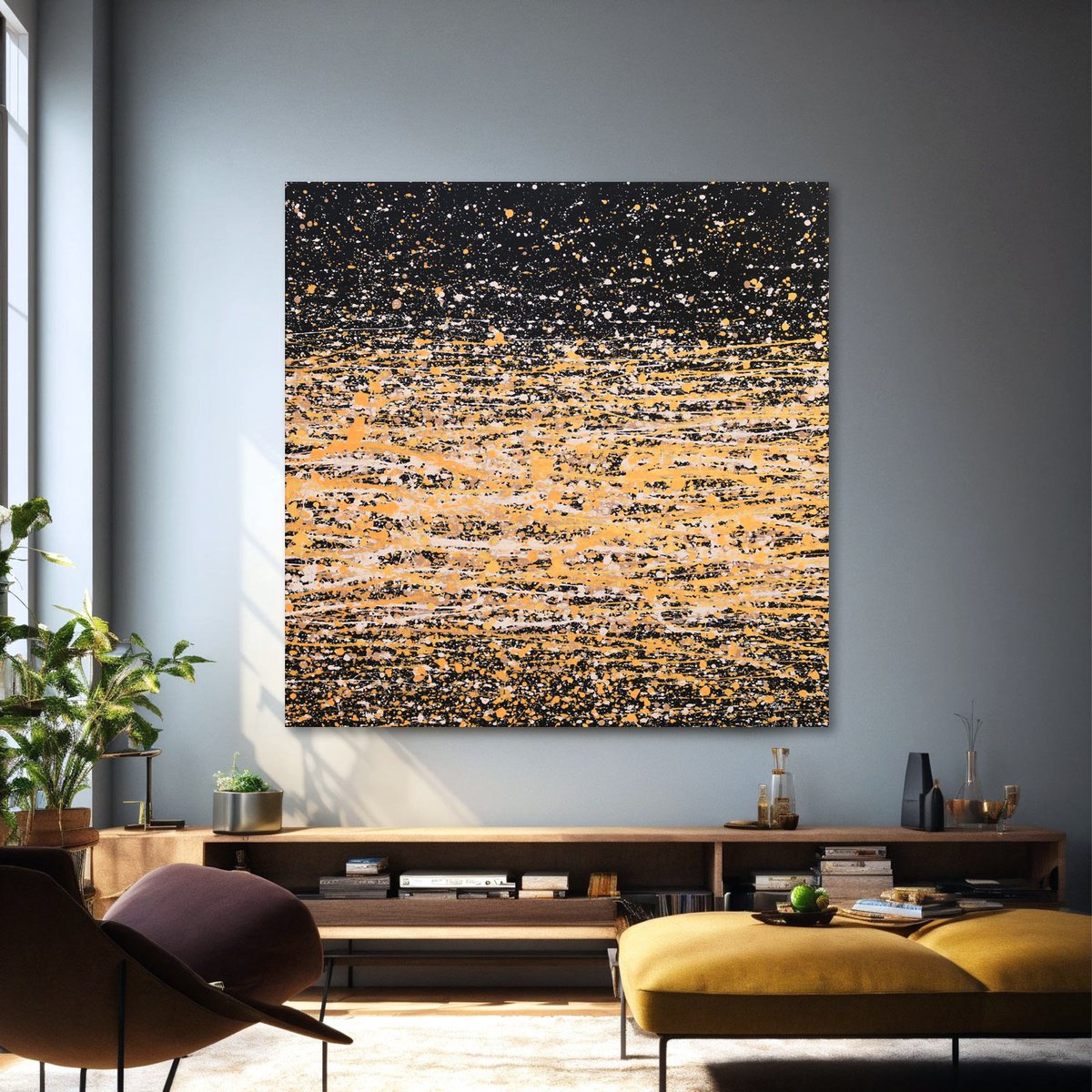 Abstract Landscape Acrylic Painting By Isabelle Pelletane, 31 X 31, Gold Land, Original Artwork