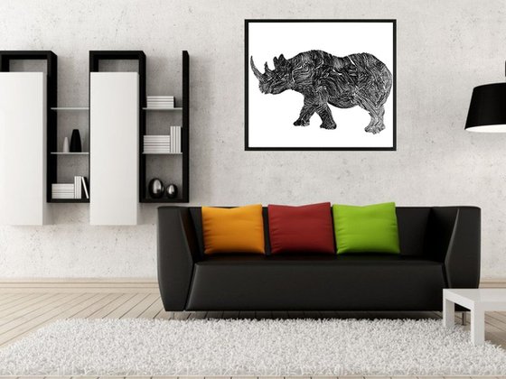 Rhino with Horn, 16 x20 inches(40x50cm)