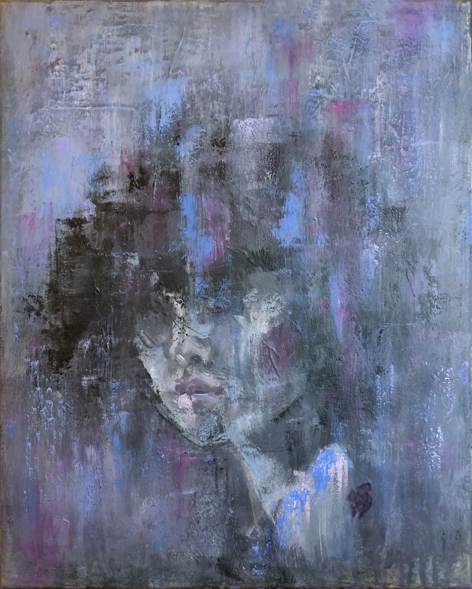 Expressive Portrait Acrylic Painting By Sbboursot, 13 X 16", A Long Time Ago In The Marc..., Original Artwork