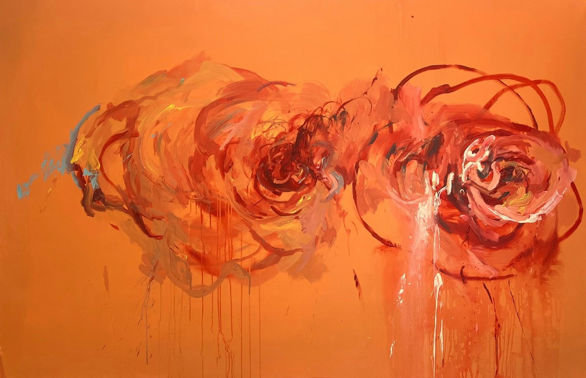 Expressive Abstract Acrylic Painting By Rosi Roys, 79 X 51", Cy 11, Original Artwork