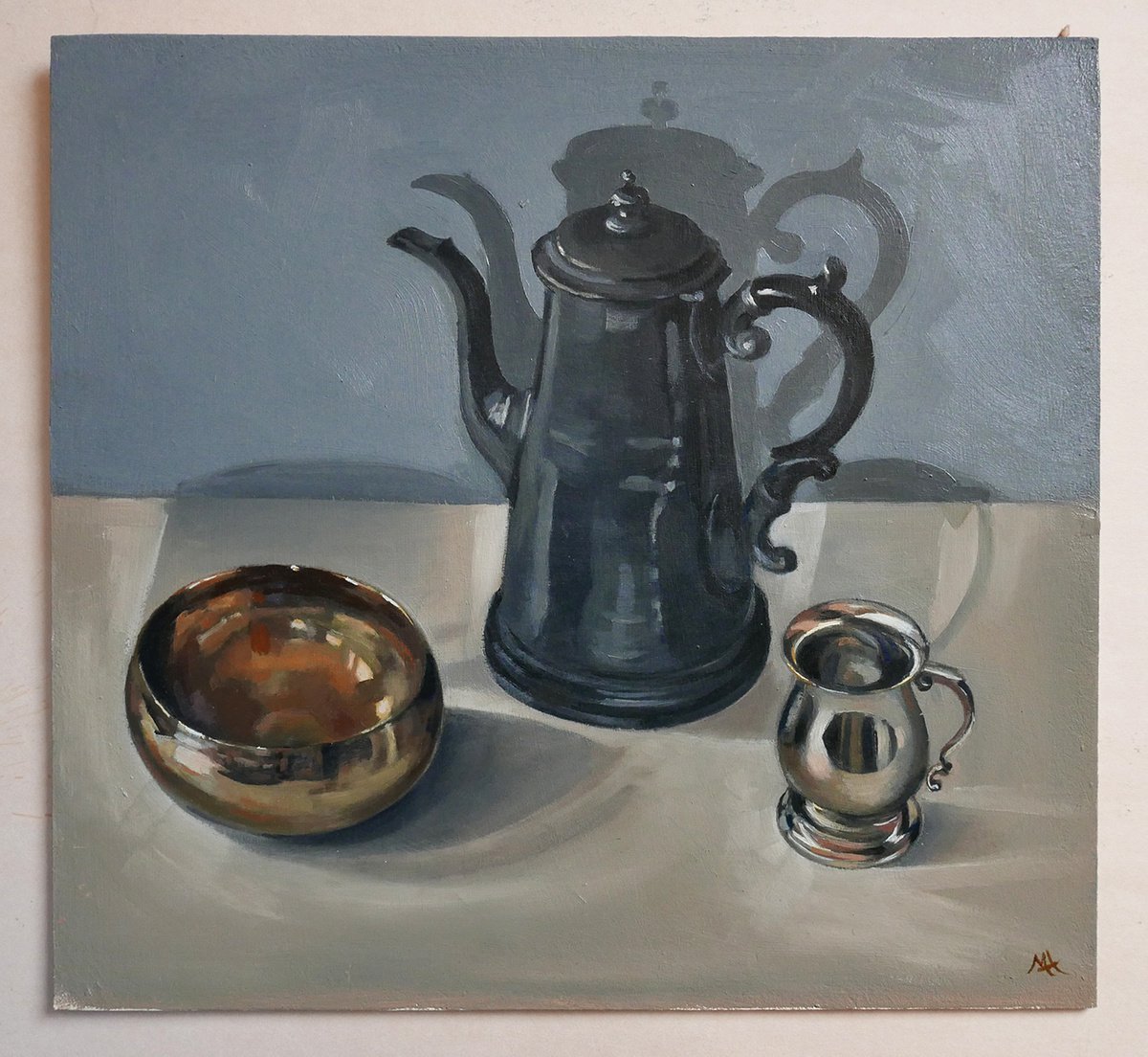 Still Life of a Symphony in Brass, Pewter and Silver by Isabel Hutchison