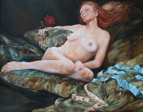 NUDE WITH ROSE by Peter Goodhall