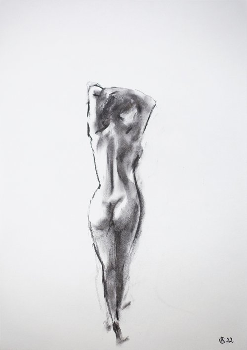 Nude in charcoal. 41. Black and white minimalistic female girl beauty body positive by Sasha Romm