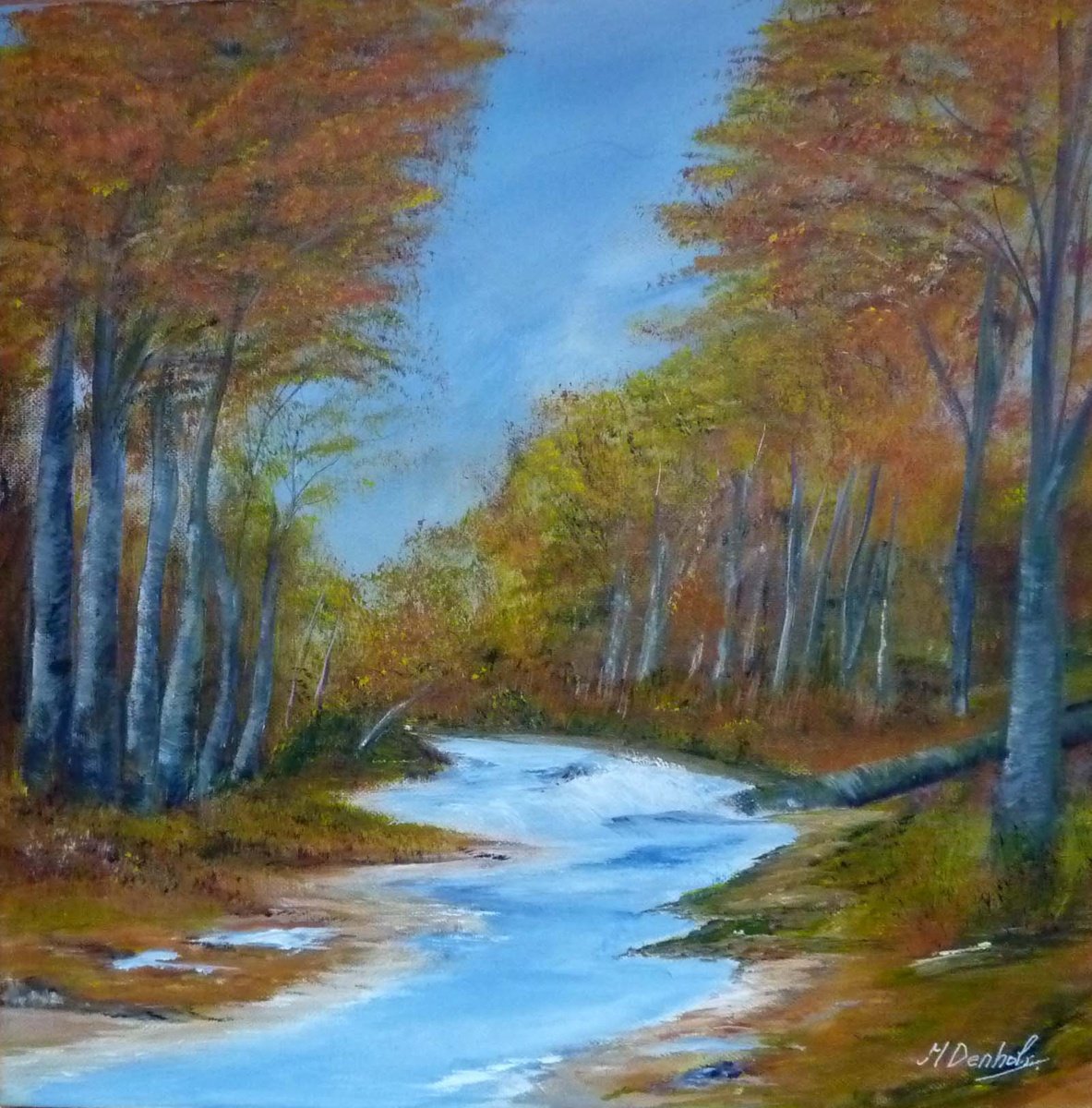 Impressionistic Landscape Acrylic Painting By Margaret Denholm, 16 X 16", Autumn, Original Artwork