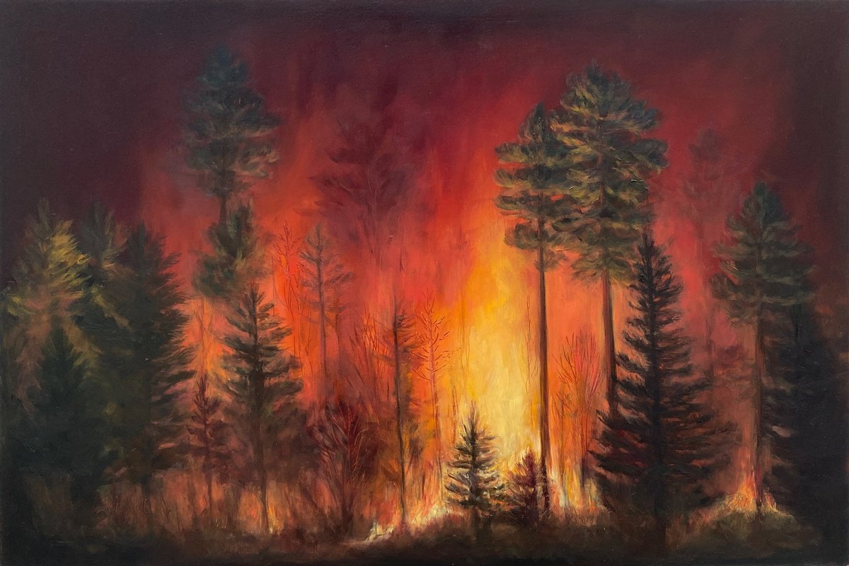 Impressionistic Landscape Oil Painting By Diana Sandetskaya, 18 X 12, Wildfires (V), Original Artwork