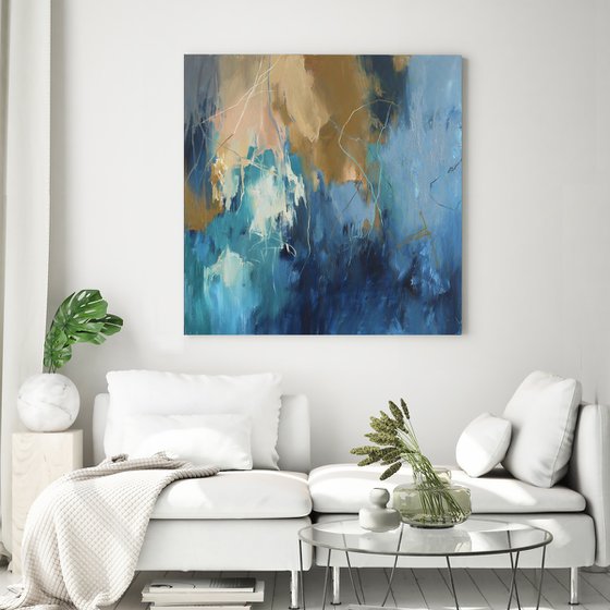 "Consonance 2" Abstract navy teal beige art