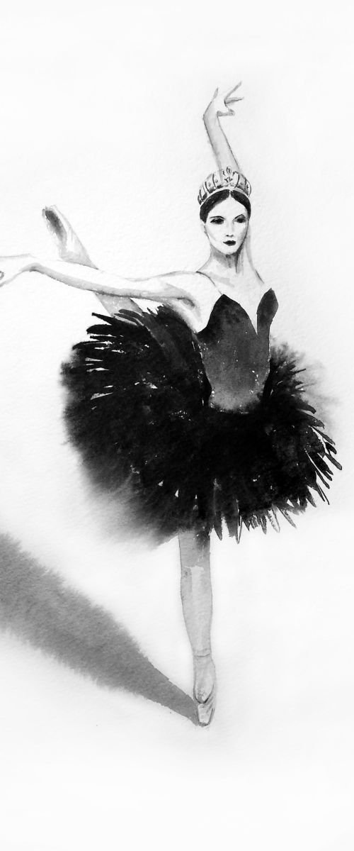 Ballerina - Black Swan by Olga Beliaeva Watercolour