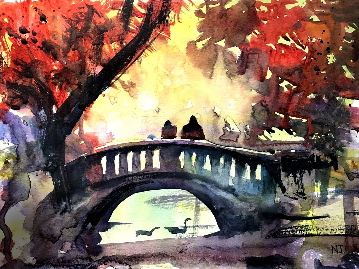 Paris Park - The little bridge by NJ Paintings