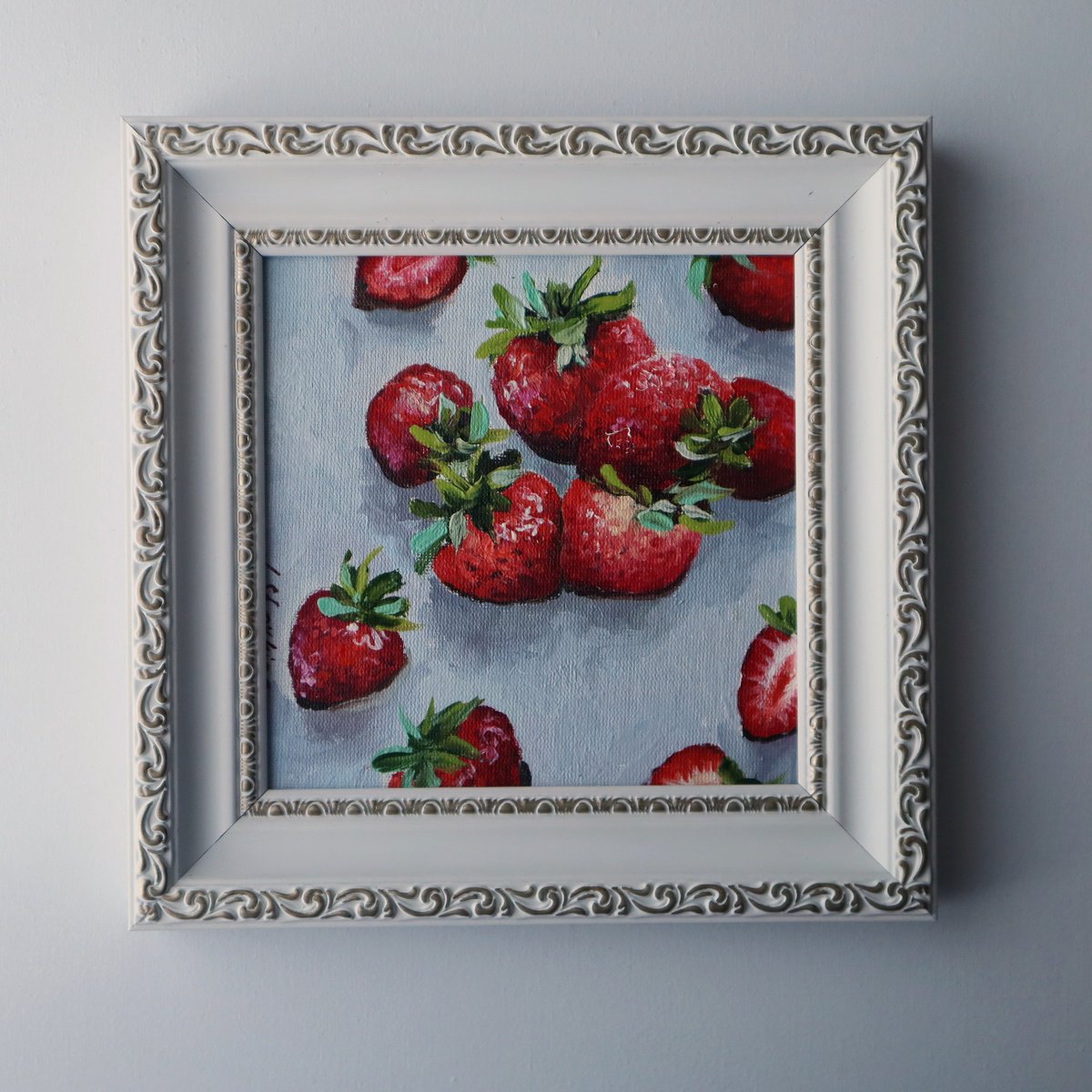 Impressionistic Still Life Oil Painting By Natalia Shaykina, 8 X 8", Strawberry, Original Artwork