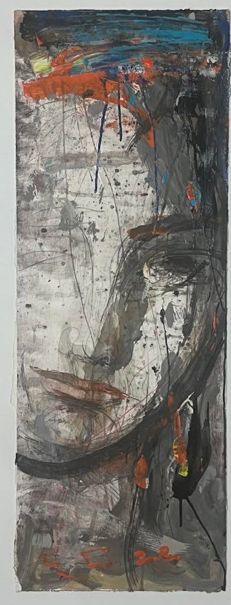 Expressive Portrait Drawing By Eduard Belsky, 9 X 35, Image, Original Artwork