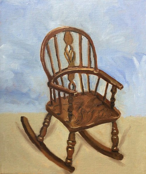 Childs antique rocking windsor chair, oil painting by Julian Lovegrove Art