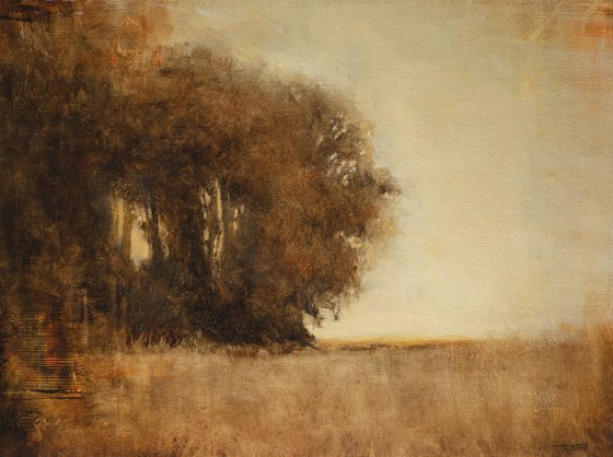 Tonal Trees And Field 220607, Tonal landscape and trees impressionist oil painting