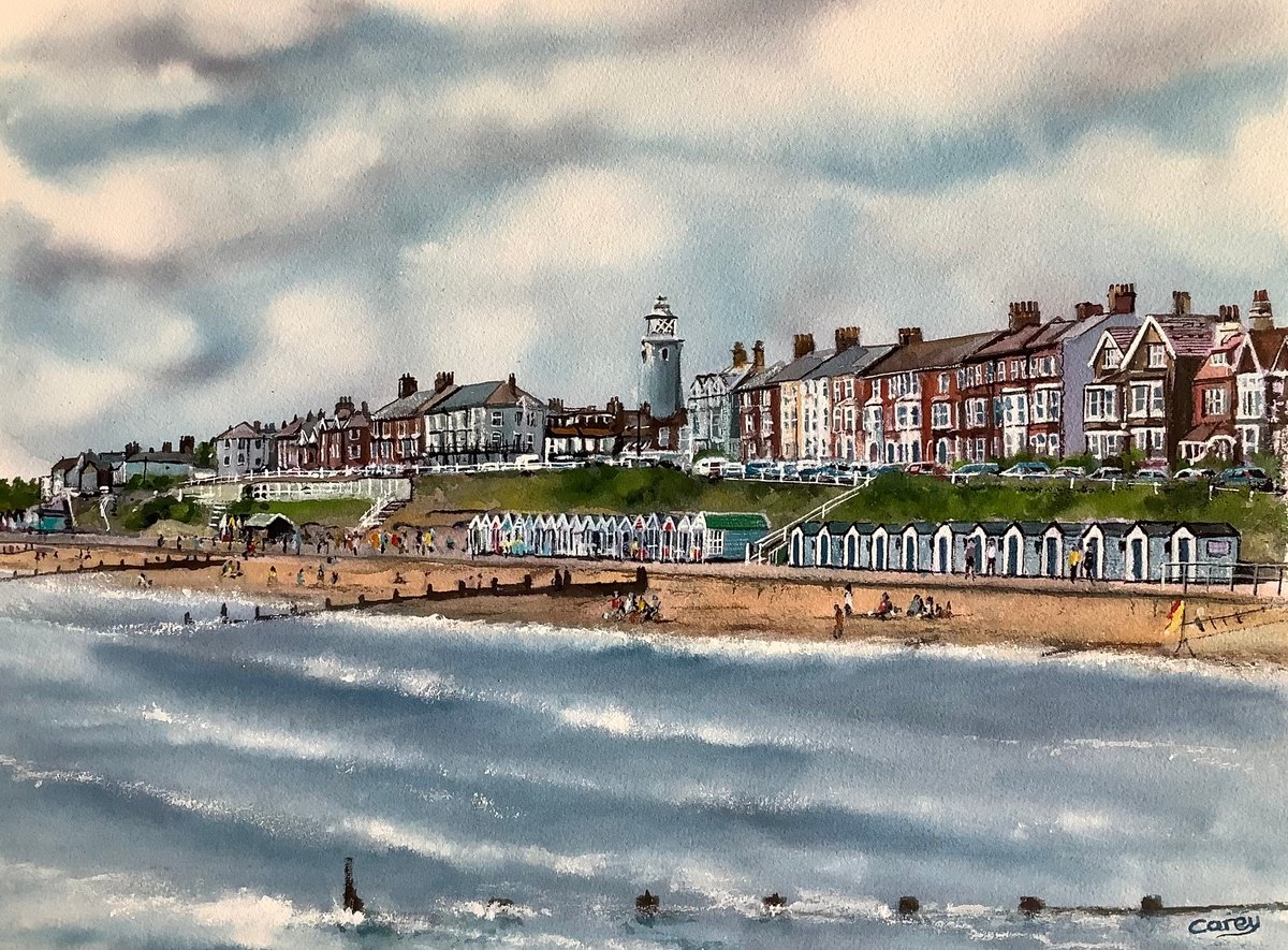 Photorealistic Landscape Watercolour By Darren Carey, 15 X 11, Southwold Coast, Original Artwork