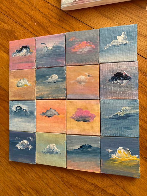 16-Piece Cloud Original Mini Paintings