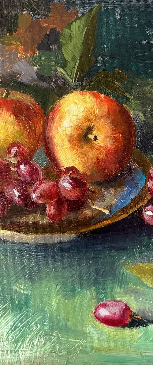 Still Life with Apple and Grapes #2 by Ling Strube
