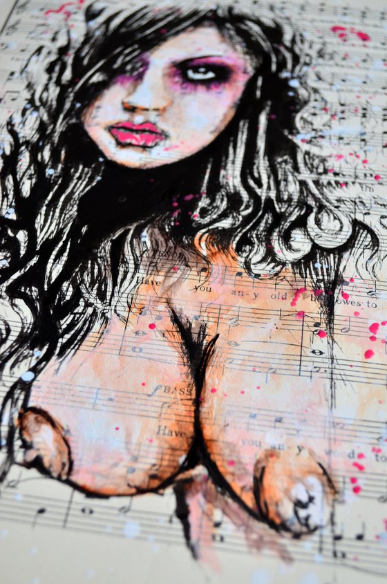 Just Girl - Collage Art on Vintage Sheet Music Page