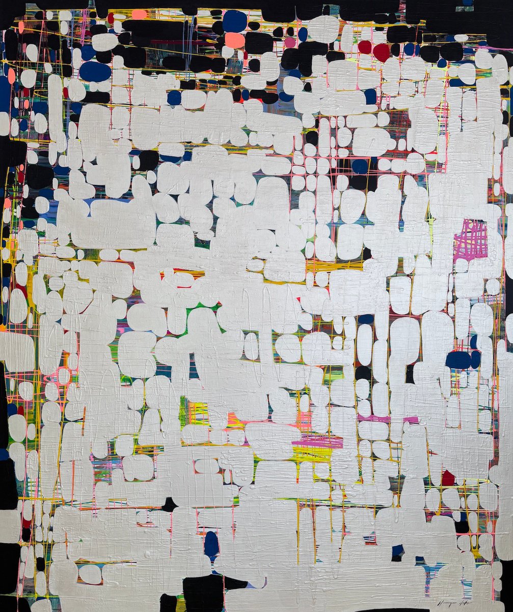 Abstract Acrylic Painting By Vahe Yeremyan, 63 X 75", Noir And Luster, Original Artwork