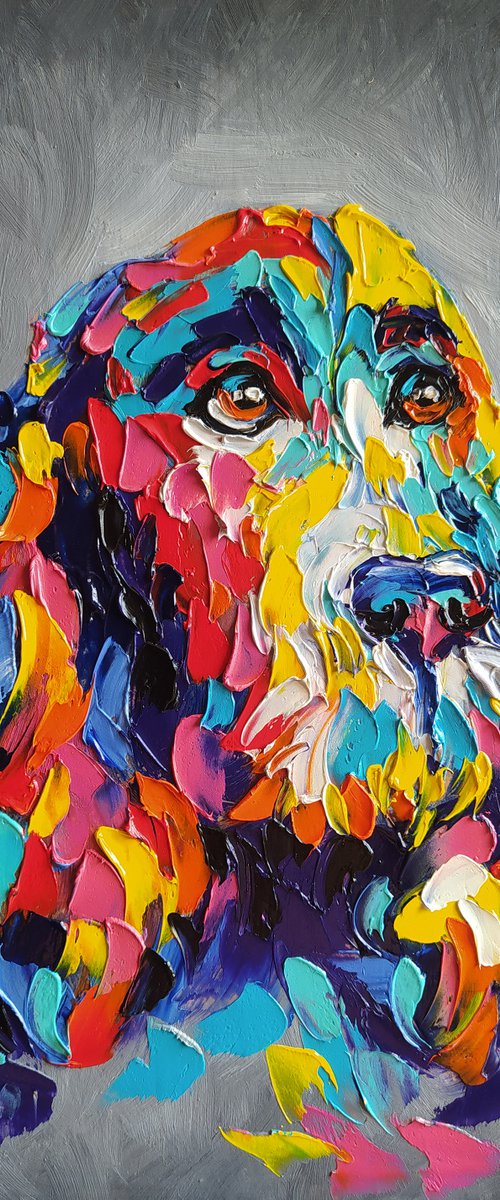 My dog - spaniel, funny pet, dog, spaniel face, pet oil painting, dog, dog face, dog oil painting by Anastasia Kozorez