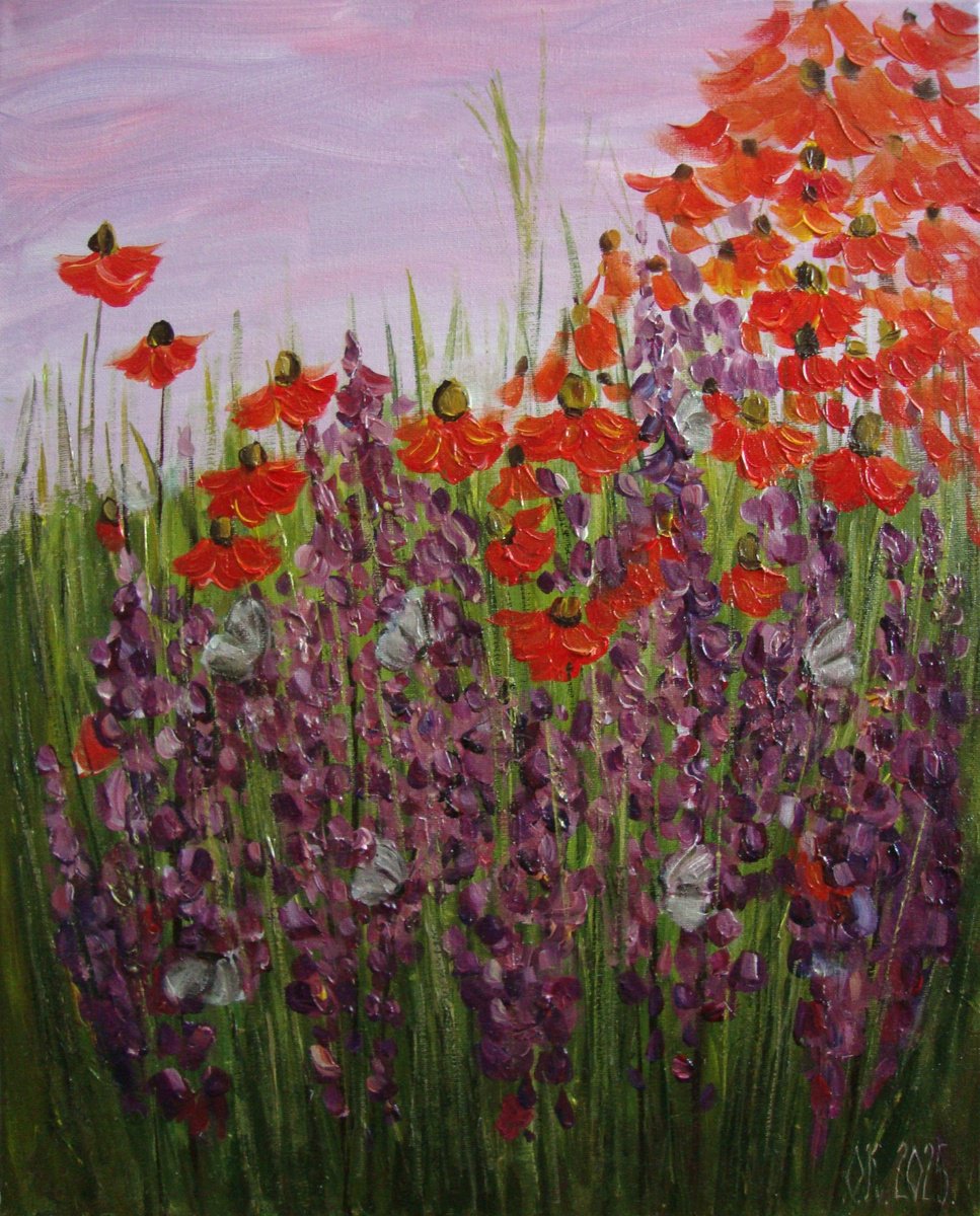 Expressive Botanical Acrylic Painting By Olga Knezevic, 16 X 20", Spring Day, Original Artwork