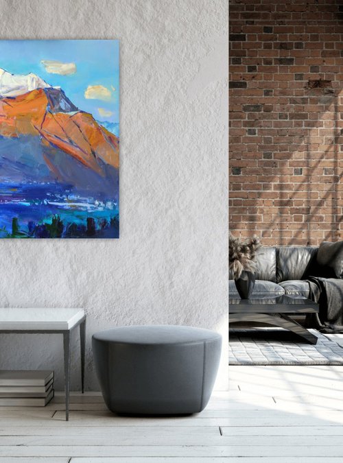 Mountains Switzerland Alp Italy Large Painting by Yehor Dulin