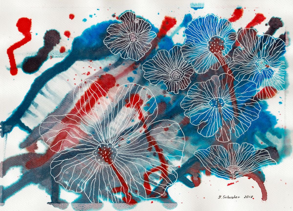 Abstract Flowers. Watercolor painting by Yulia Schuster