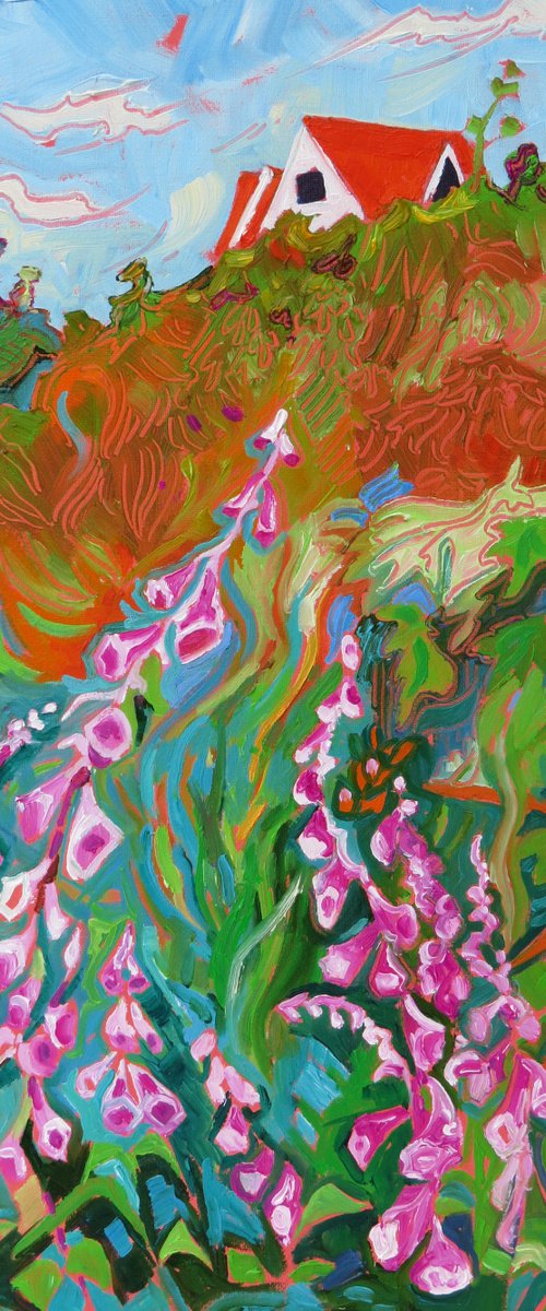 Sunny Bank With Foxgloves by Mary Kemp