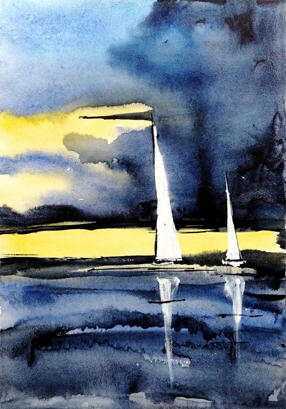 Sailboat painting. Seascape