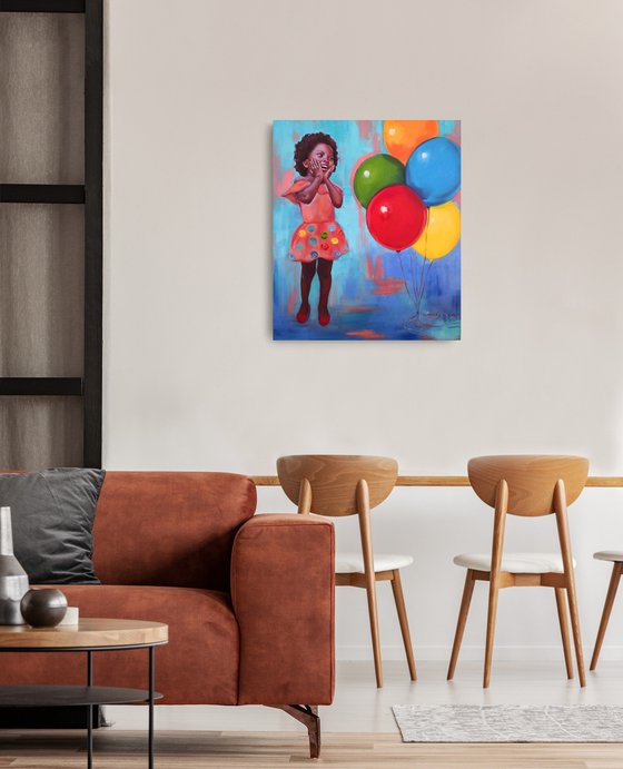 " Pure joy" - Girl with colorful balloons