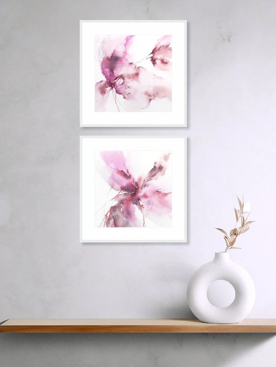 Pink flowers diptych