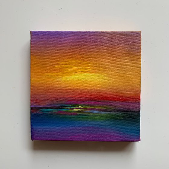 Evening Glow ! Small Sunset Painting!!  Ready to hang