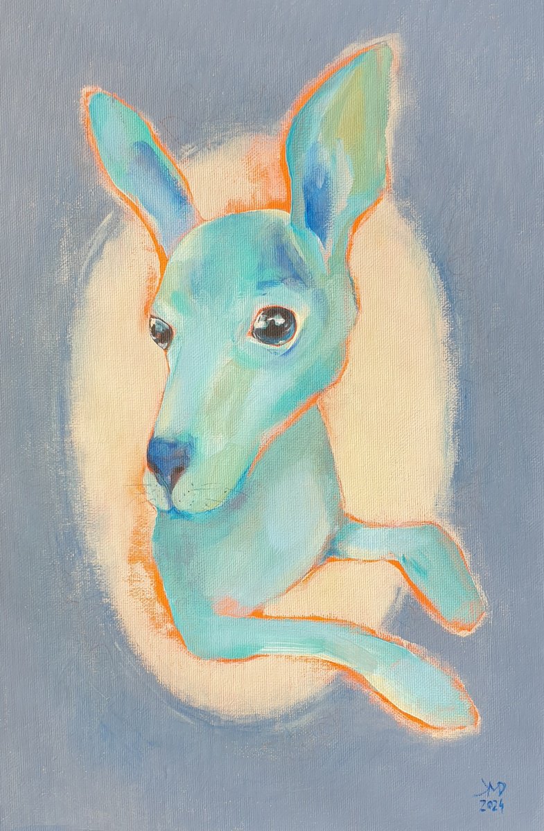 Expressive Animal Acrylic Painting By Ksenia June, 9 X 13", Baby Kangaroo Portrait, Original Artwork