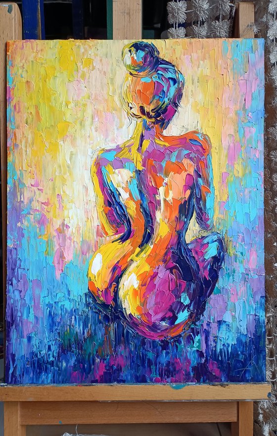 Сolored spots - beautiful, woman body, nude, erotic, body, woman, woman body, oil painting, gift for him, gift for man, nu