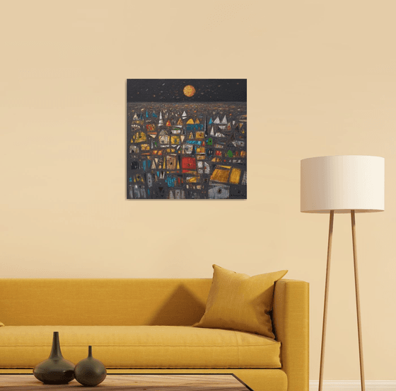 Golden Moon Above City