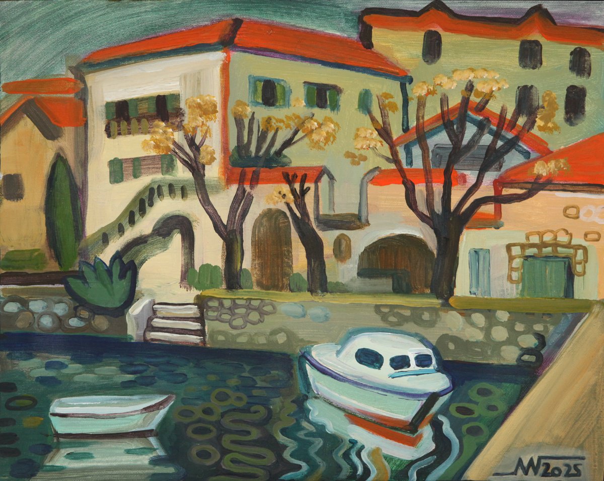 Landscape Acrylic Painting By Marina Gorkaeva, 20 X 16", Dobrota, Original Artwork