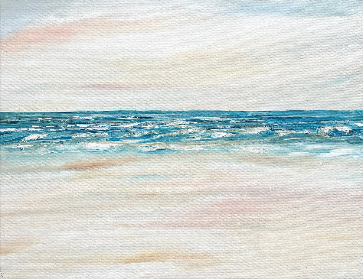 Photorealistic Landscape Acrylic Painting By Arti Chauhan, 22 X 18, Magic Sands_ Seascape, Original Artwork