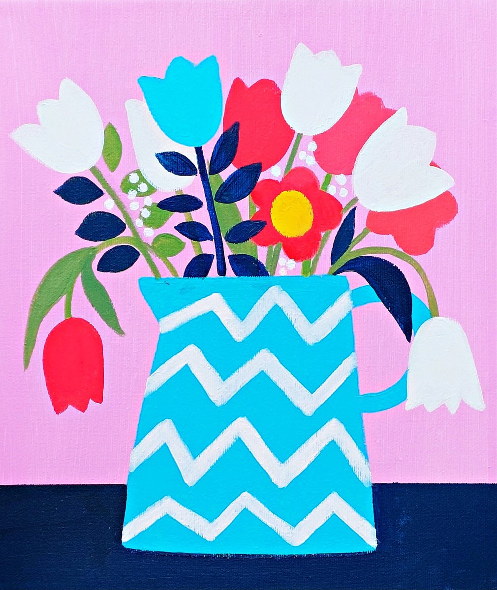 Naive Botanical Acrylic Painting By Jan Rippingham, 10 X 12, A Spring Floral Viii, Original Artwork