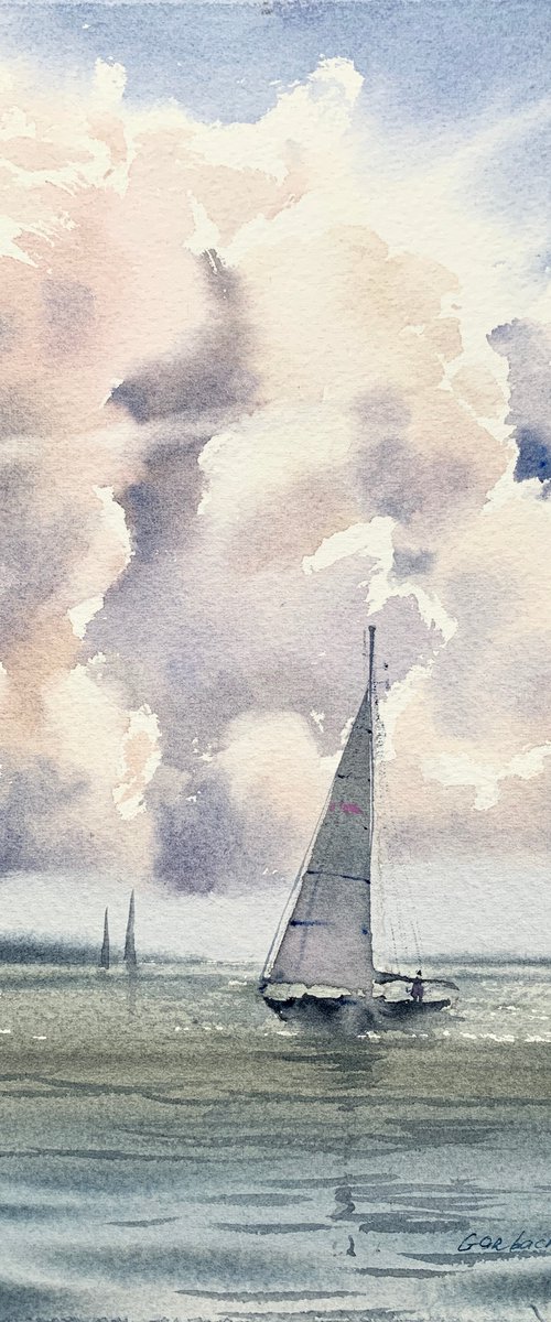 Sailboat and clouds #4 by Eugenia Gorbacheva