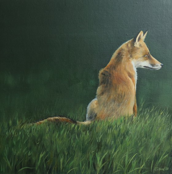 Red Fox Painting, Animal Artwork, Nature Wall Decor Framed and Ready to Hang Oil Painting by Alex Jabore Active