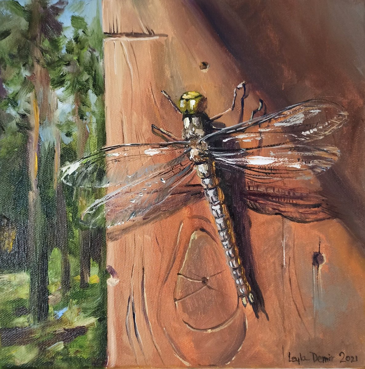 Dragonfly oil painting langscape mini wall decor 10x10