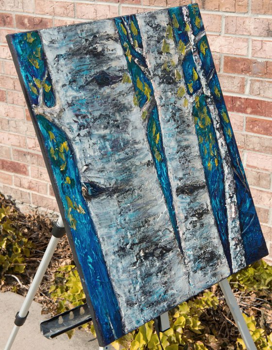 Birch Trees with palette knife by OLena Art
