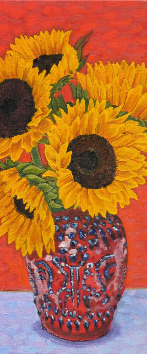 Sunflowers against Red by Richard Gibson