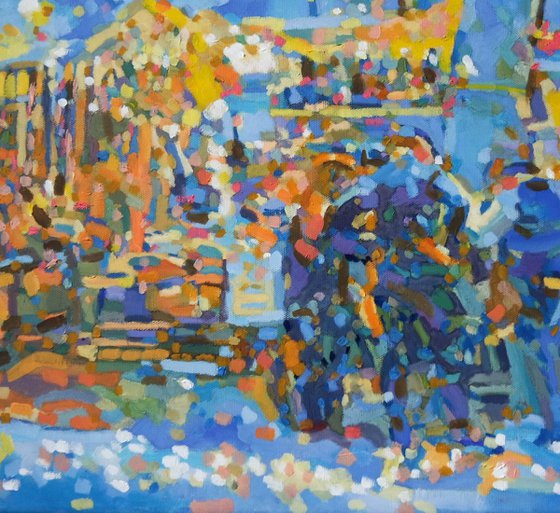 Market, Gozo, oil painting