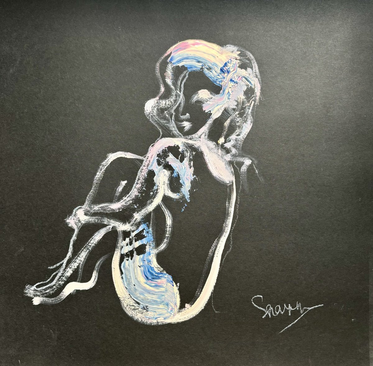 Expressive Portrait Oil Painting By Mari Skakun, 12 X 12", She, Original Artwork