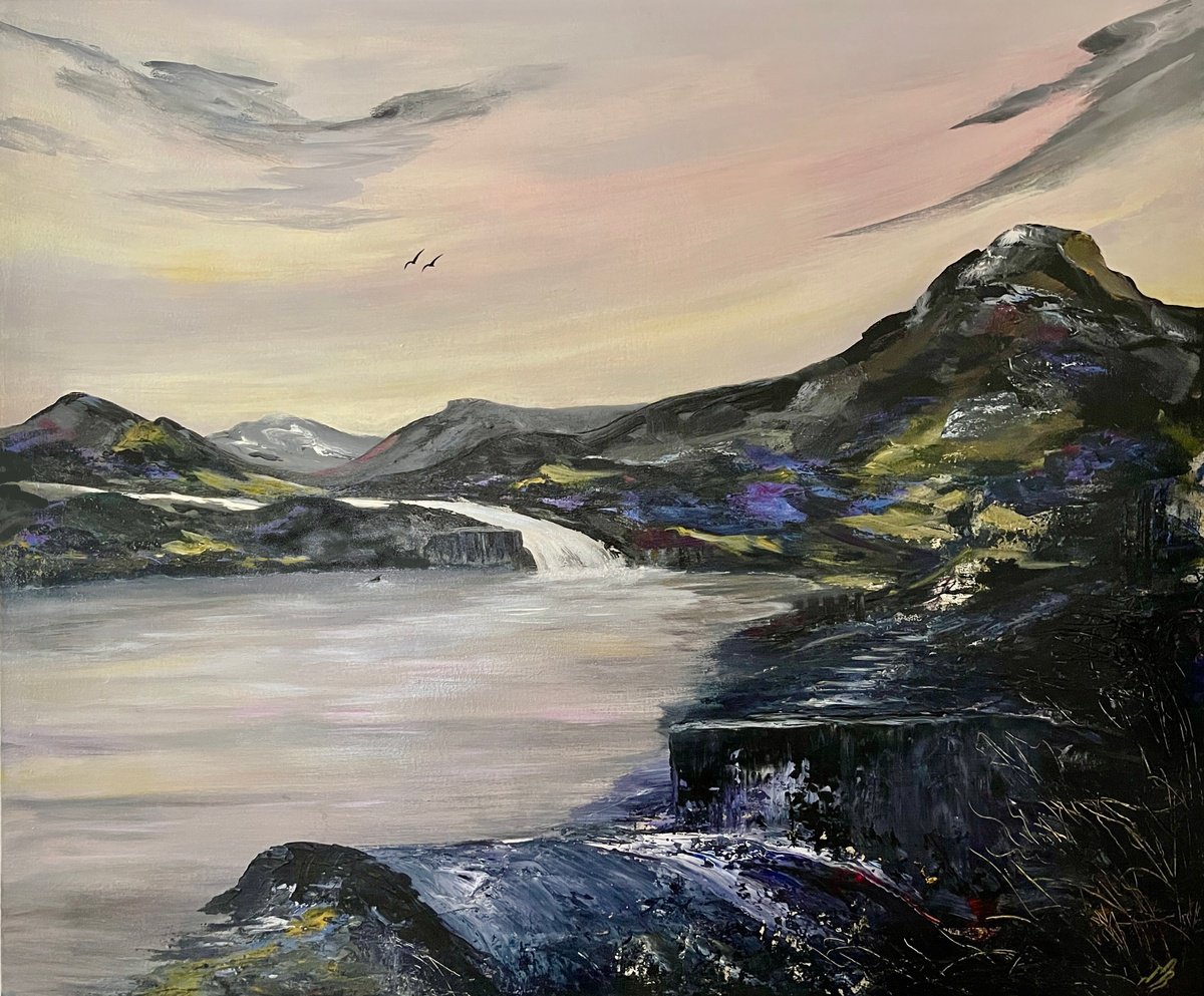 Expressive Landscape Acrylic Painting By Marja Brown, 47 X 39", Highlight Tranquility, Original Artwork