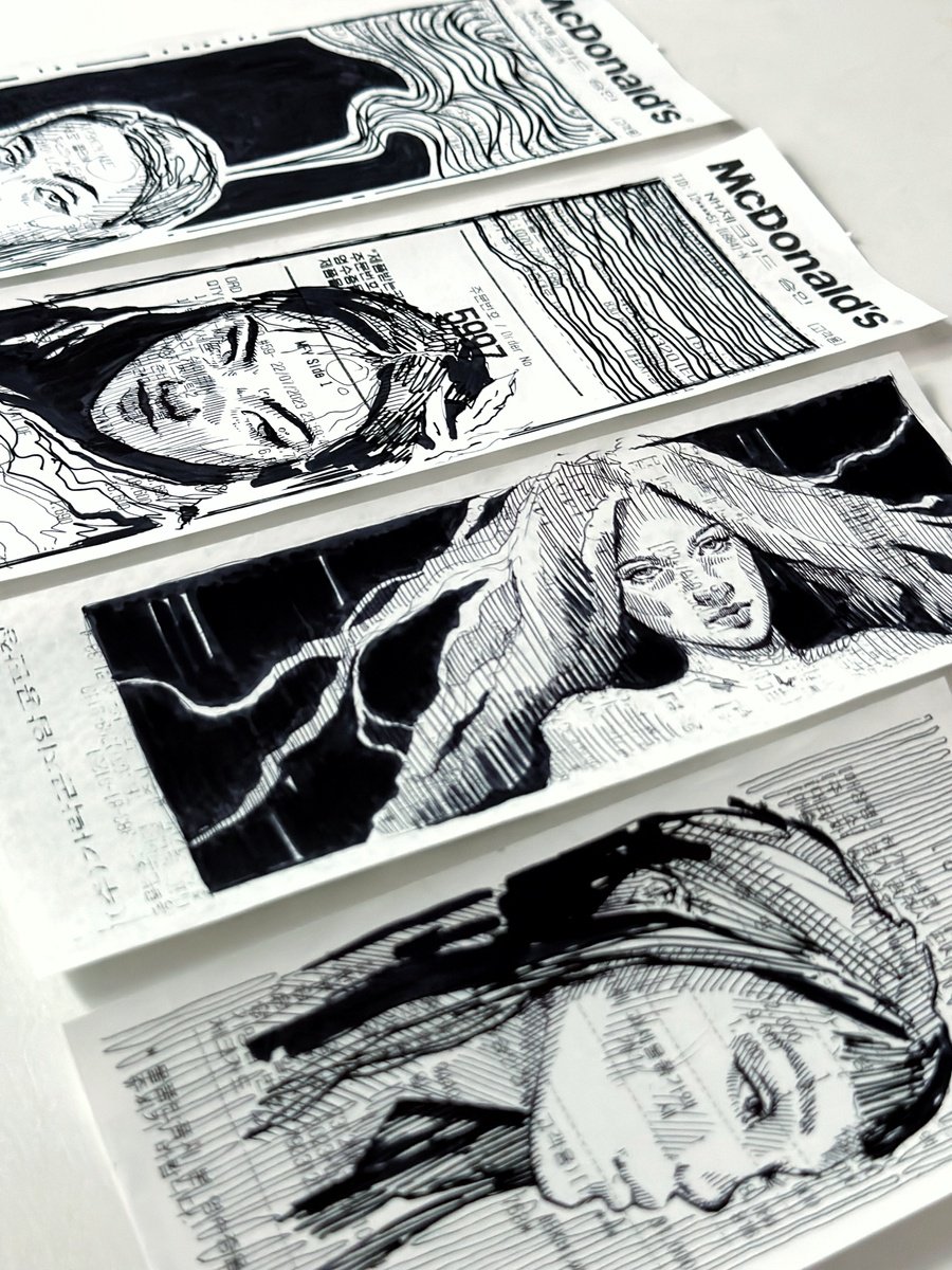 Sketches on shop receipts. Woman portraits. Set of 4 by Marina Ogai