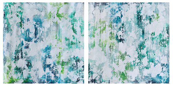 Abstract No. 1859 green & white  - set of 2