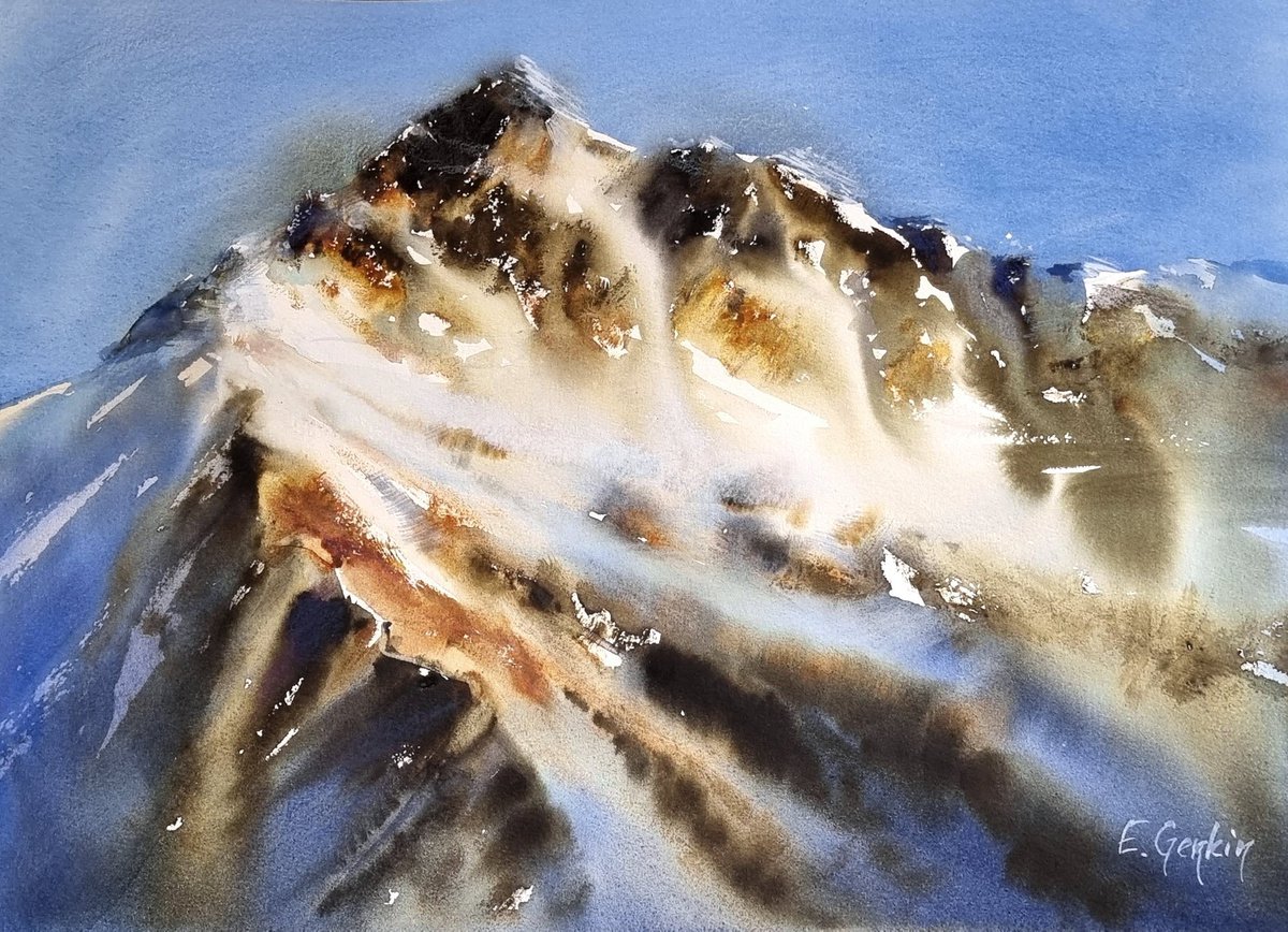 Impressionistic Watercolour , Winter Mountains -5 By Elena Genkin, 16 X 11, Artwork For Sale On Artfinder