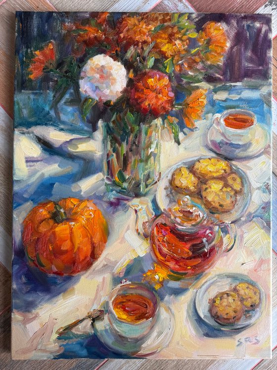 Still life with hot tea