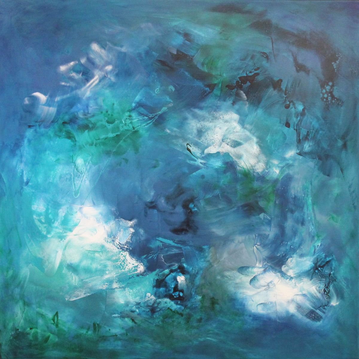 Our Memories/ teal abstract art by Paresh Nrshinga