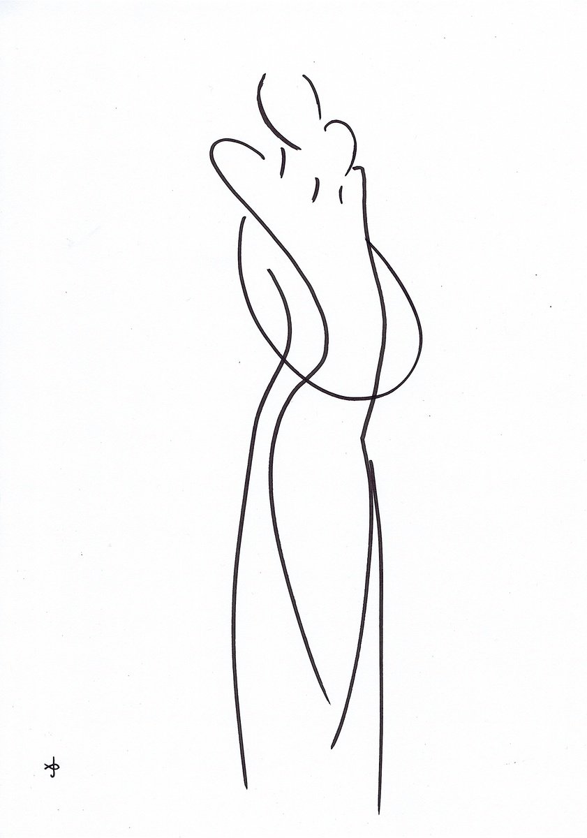 Expressive Portrait Ink Drawing By David Jones, 8 X 12, Together #2507A, Original Artwork